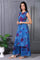 Blue Floral Printed Lace Straight Sheer Kurta, Crop Top and Pants Set