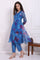 Blue Floral Printed Organza Flared Kurta, Pants and Dupatta Set