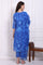 Blue Floral Printed Lace Flared Kurta, Pants and Dupatta Set