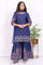 Blue Floral Printed Embroidered Straight Cotton Kurta with Sharara and Dupatta Set