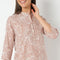 Band Collar Three-Fourth Sleeve Printed Jaipuri Top With Pyjama Sleepwear Set