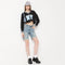 Boxy Fit V-Neck Raw Edge Hem Cropped Sweat Tee