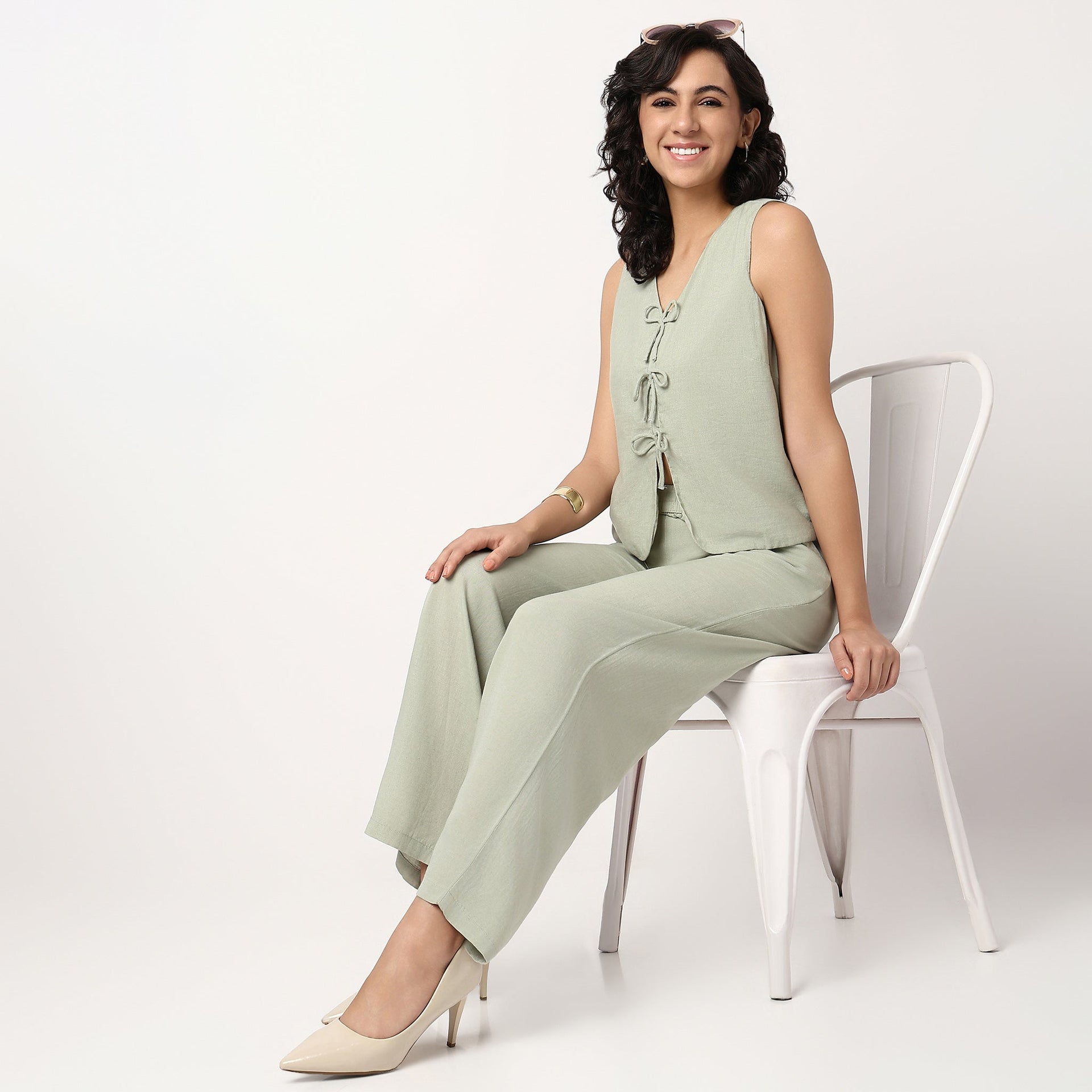 V-Neck Top With Front Tie-Up Detail