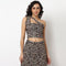 Animal Print Tube Top With Side Ruching And Strap Around The Neck