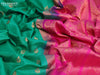 Pure gadwal silk saree teal green and pink with zari woven buttas and temple woven zari border