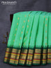 Pure gadwal silk saree teal green and green with paisley zari woven buttas and temple design zari woven border