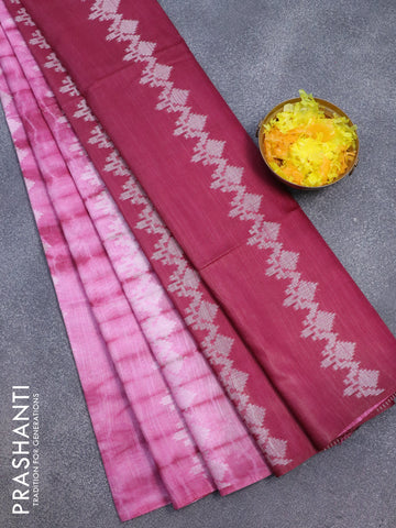 Bamboo silk saree pink and dark magenta with allover tie & dye prints & thread weaves in borderless style