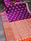 Venkatagiri silk saree purple and orange with silver zari woven buttas and long rich zari woven border