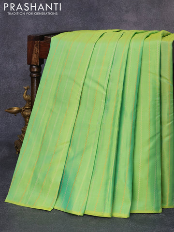 Pure kanjivaram silk saree dual shade of lime green and pink with allover silver & copper zari weaves in borderless style