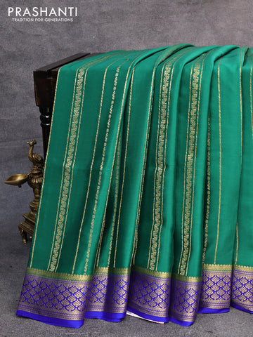 Pure mysore silk saree green and royal blue with allover zari weaves and zari woven border