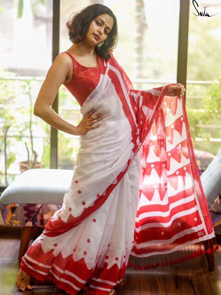 Cotton White Saree With Sequins, Chamakta Safed Chumki