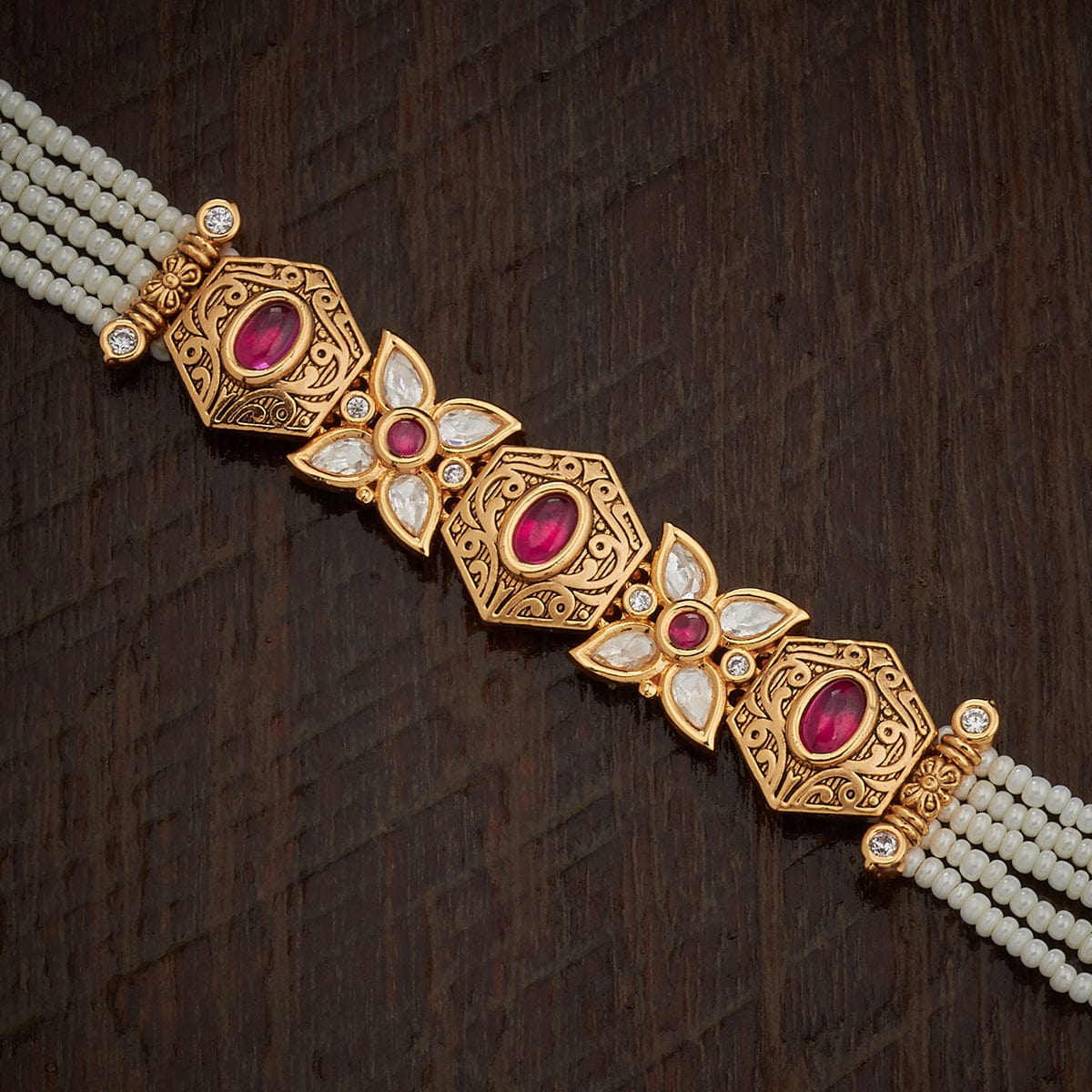 Arghyaa Traditional Kundan Ruby Antique Bracelet
