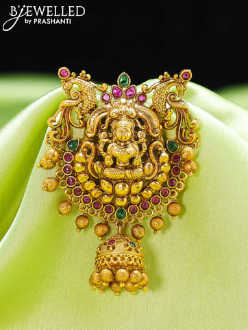 Antique jada billai lakshmi design with kemp stone and golden beads hanging