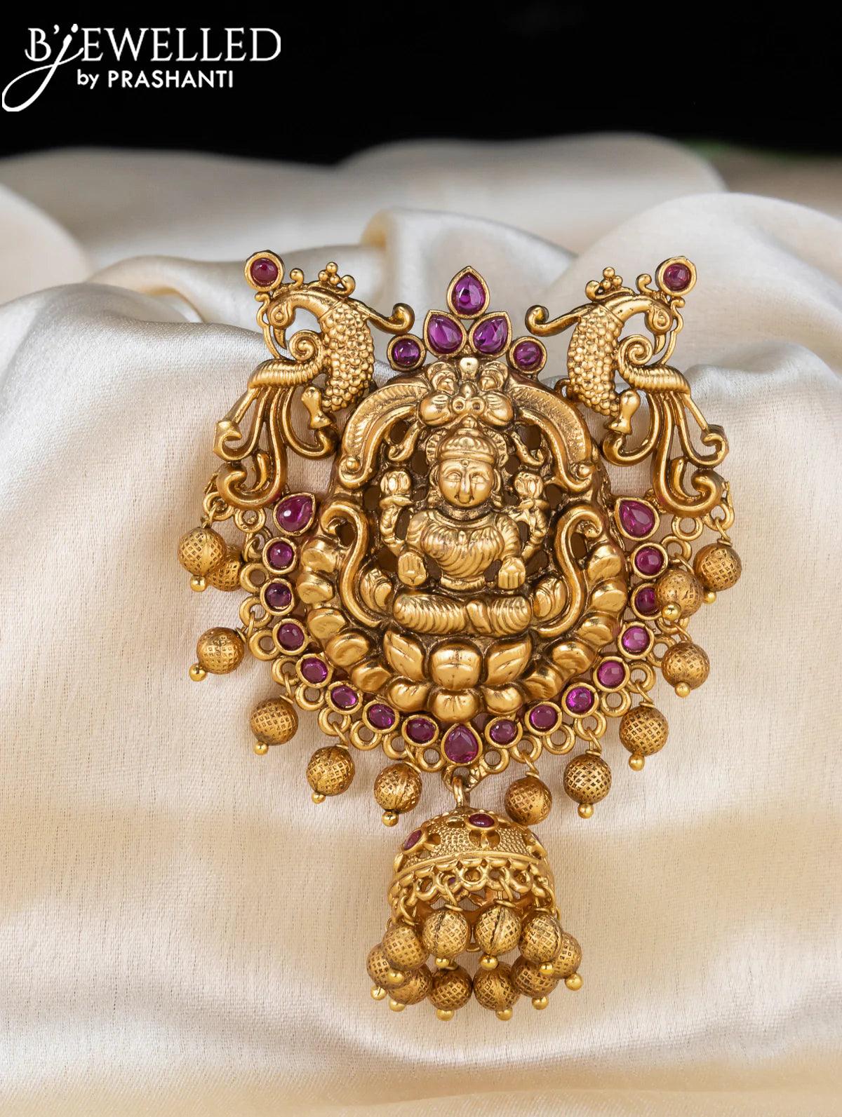 Antique jada billai lakshmi design with pink kemp stones and pearl hangings