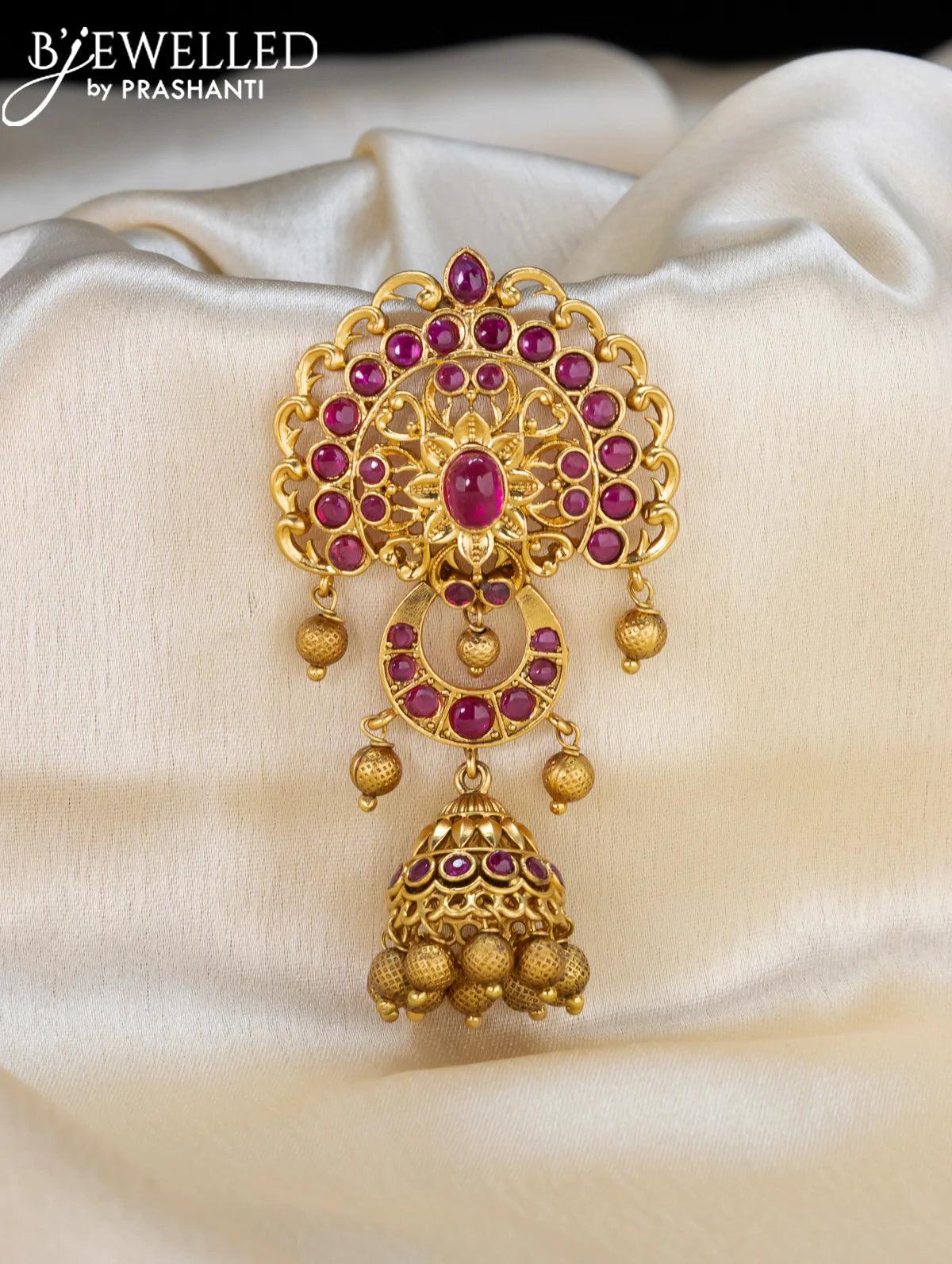 Antique jada billai with pink kemp stones and golden beads hanging