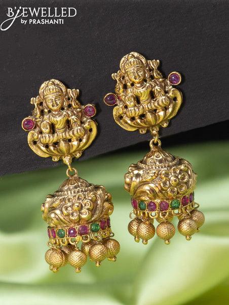 Maroon Kemp Stones Gold Plated Temple Jhumka Earring – Priyaasi