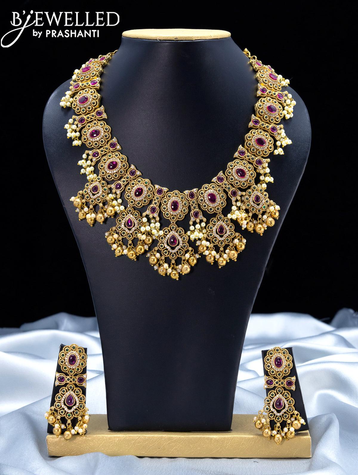 Trendy Traditional Matte Gold Plated Floral AD Necklace Set for Women with  Earrings - Latest Collection | Sasitrends | Sasitrends