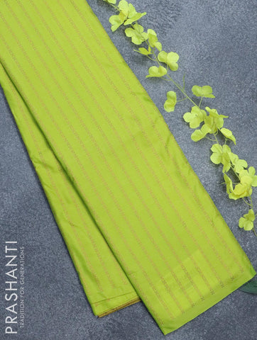 Arani semi silk saree fluorescent green and dual shade of yellow with allover copper zari weaves in borderless style