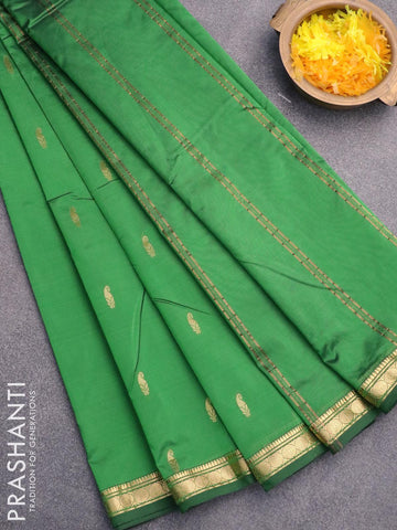 Arani semi silk saree green with zari woven buttas and small zari woven border