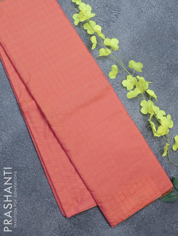 Arani semi silk saree peach orange and dark mustard with allover copper zari weaves in borderless style