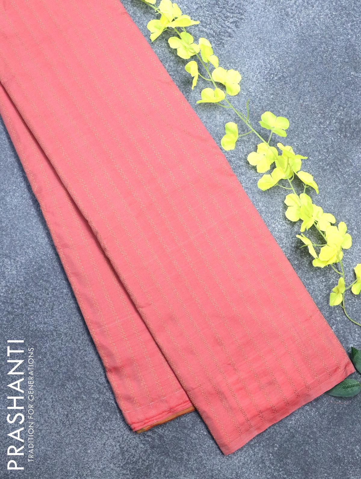 Arani semi silk saree red shade and dual shade of greenish red with allover copper zari weaves in borderless style