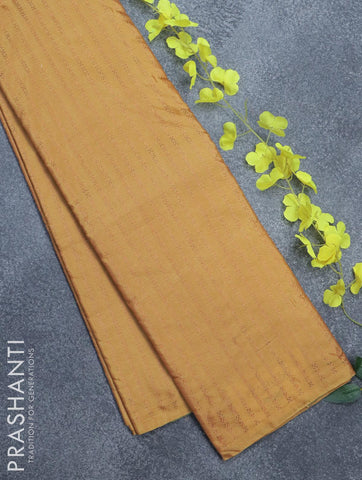Arani semi silk saree yellow and dual shade of green with allover copper zari weaves in borderless style