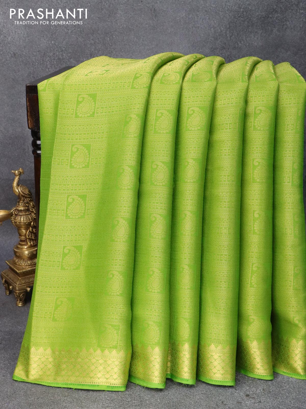 Art chiffon saree light green with allover zari woven brocade weaves and zari woven border