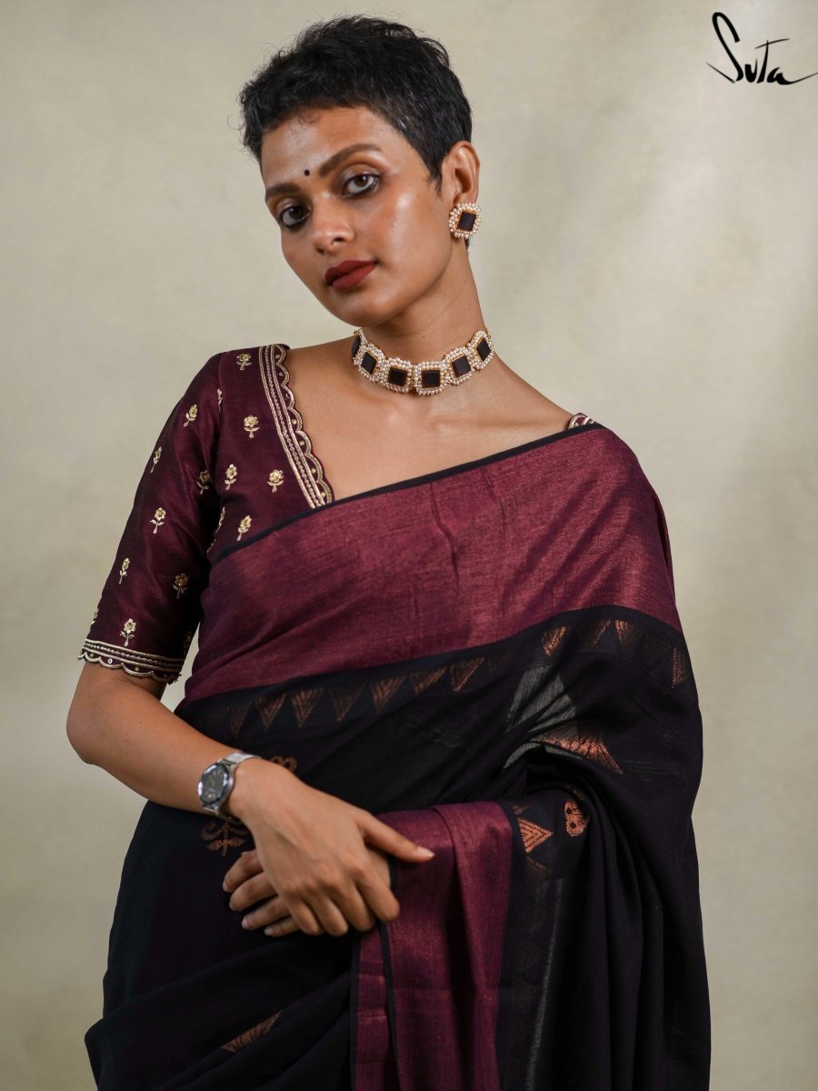 Maroon Colour Saree Contrast Blouse | designer sarees for wedding