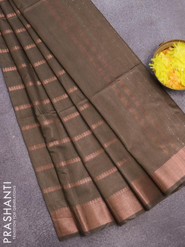 Bamboo silk saree dark sap green with allover copper zari weaves and copper zari woven border