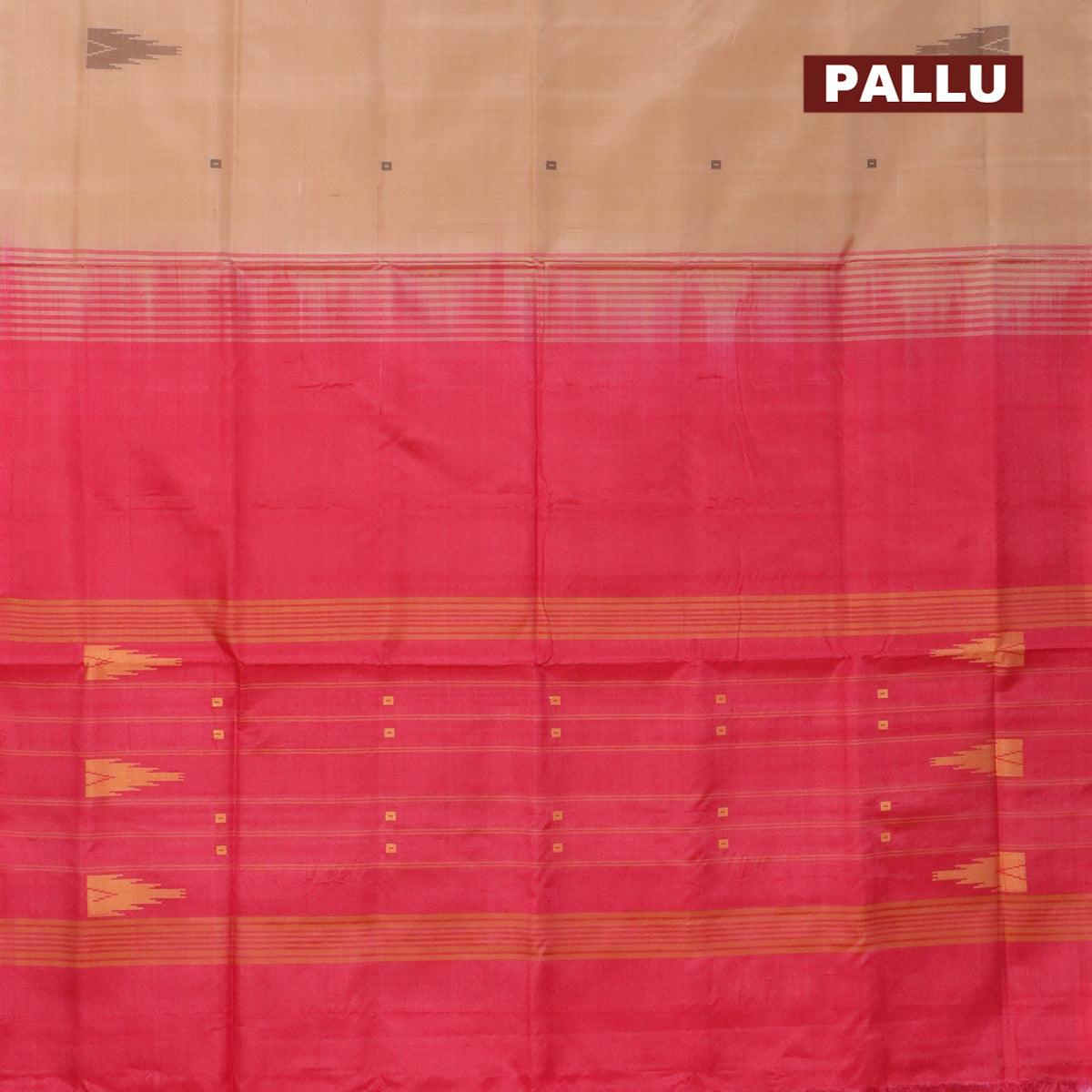 Kanchipuram Silk Brocade Sandal Wood Cream Saree | Kankatala