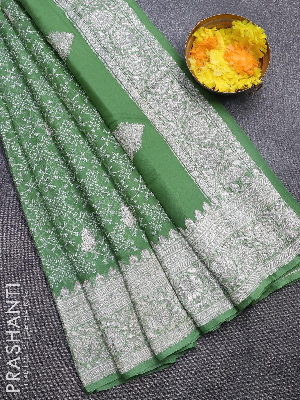 Pure Banarasi Handloom Khaddi Chiffon Green Color Rangkat Saree -  BanarasiSaree.com