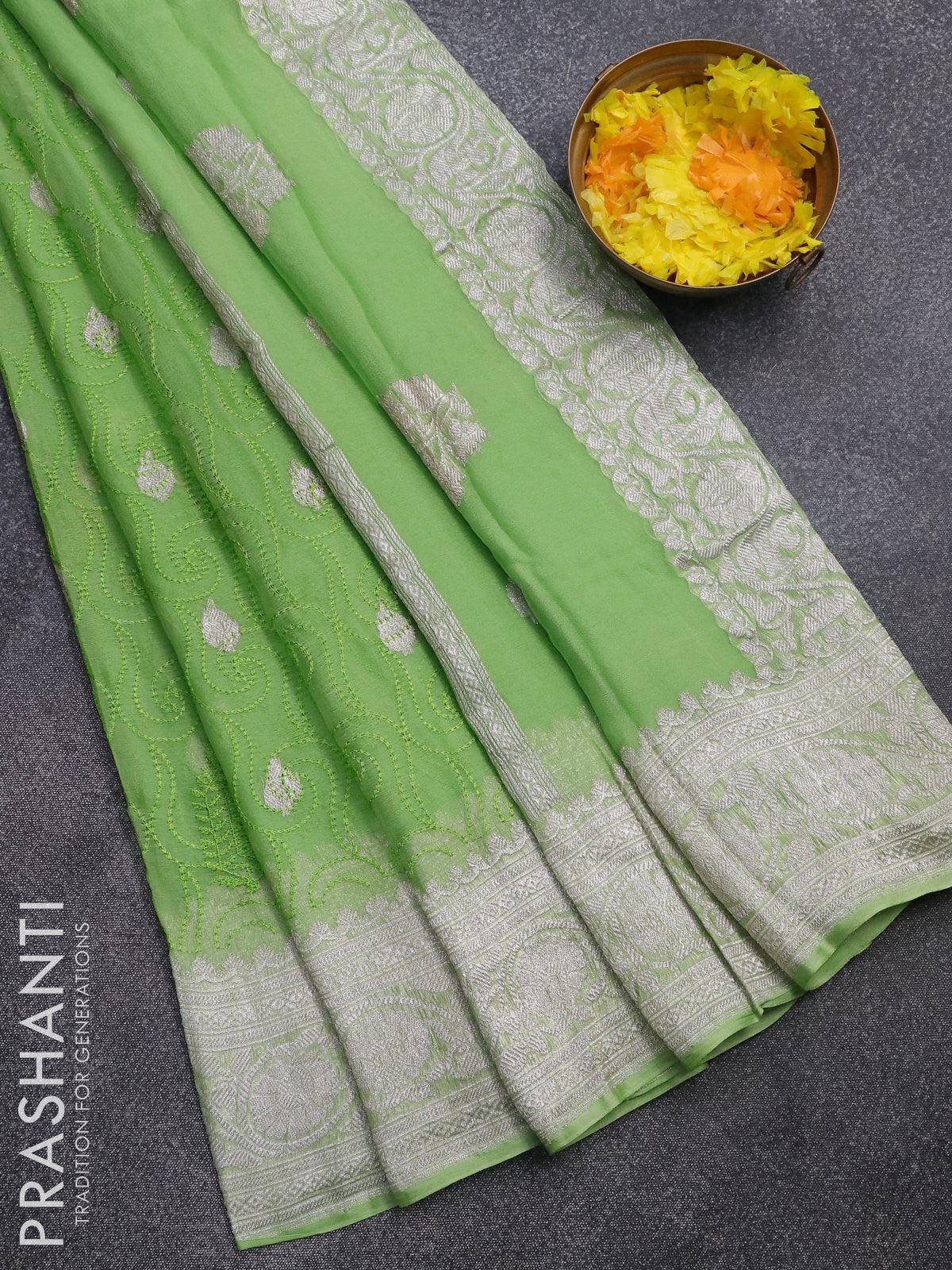 Handcrafted Blackish Silver Tissue Linen saree with Silver zari border -  Kihums handloom - 3339690