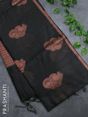 Banarasi cotton saree black with copper zari woven buttas and piping border