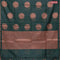 Banarasi cotton saree dark green with copper zari woven buttas and piping border