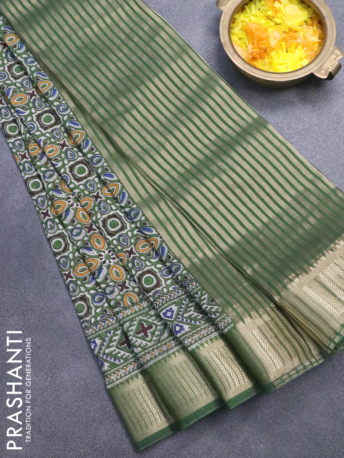 Buy Bagru Block Printed Mul Cotton Saree - Dull Mustard, Black & Beige  Online