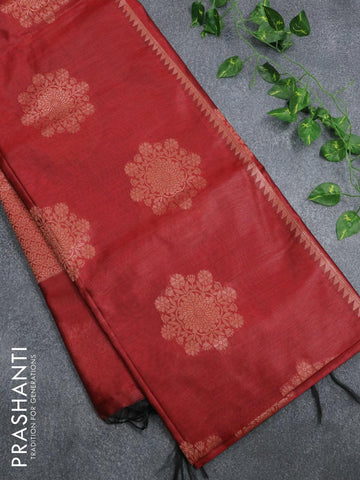 Banarasi cotton saree maroon with copper zari woven buttas and piping border