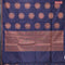 Banarasi cotton saree navy blue with copper zari woven buttas and piping border