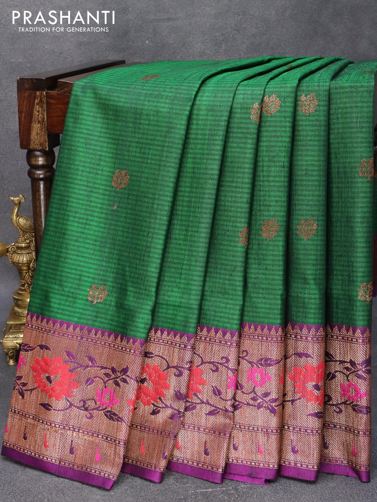 Pure kanjivaram silk saree dual shade of green and orange with thread – Prashanti  Sarees