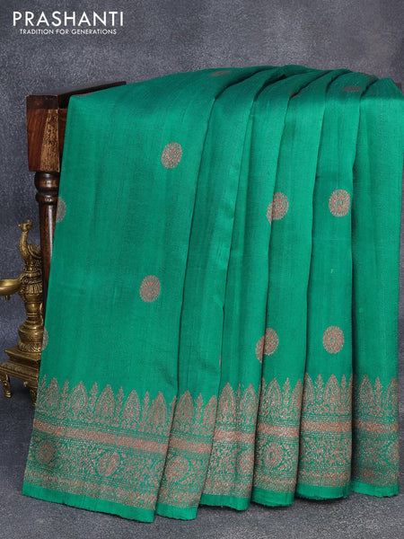 Banarasi raw silk saree teal green with thread & zari woven buttas jut –  Cherrypick