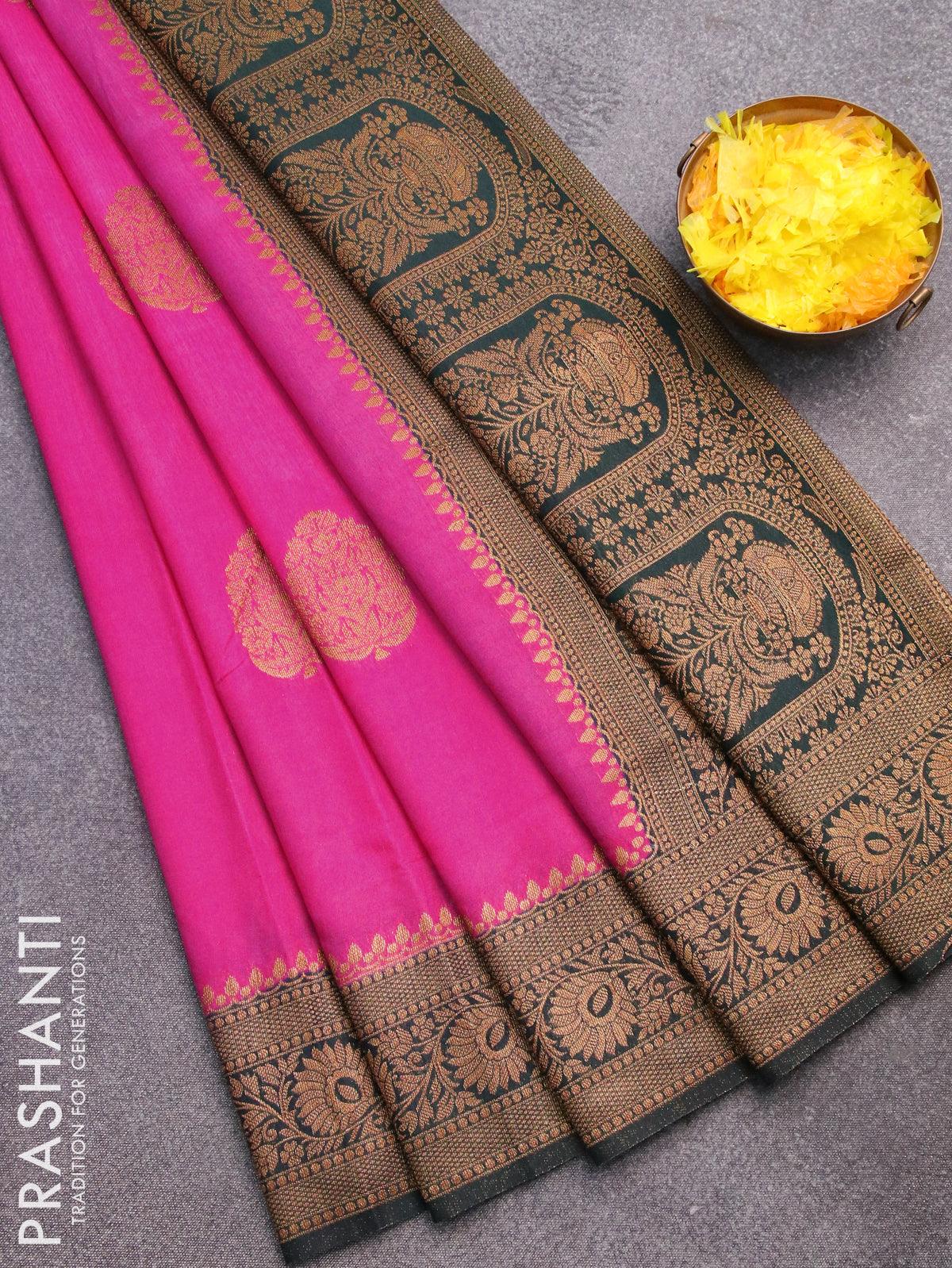 Rani and Gold Semi Dupion Silk Banarasi Saree - Traditional Essence