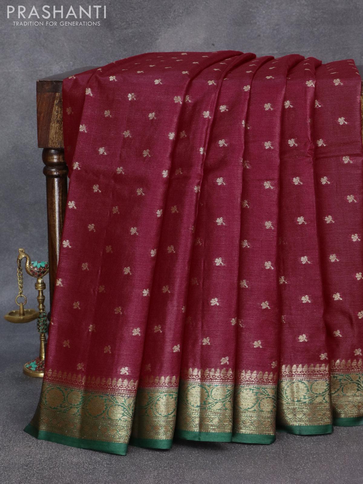 Embroidered Pure Tussar Silk Saree in Red : SNEA2268