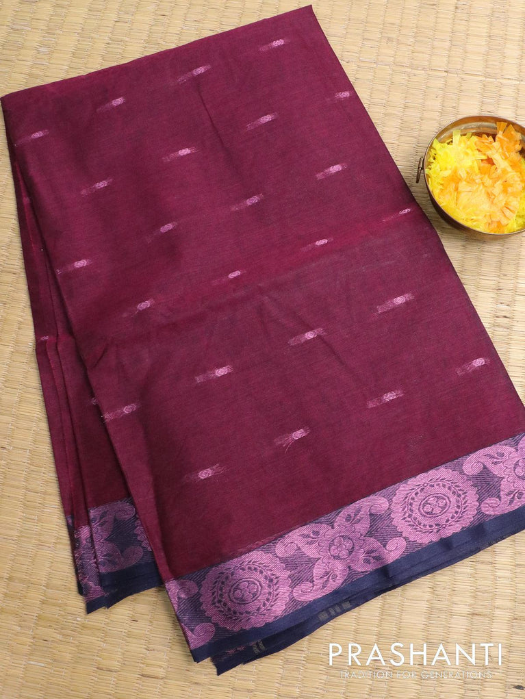 Kalyani cotton saree magenta pink and dark green with zari woven butta –  Prashanti Sarees