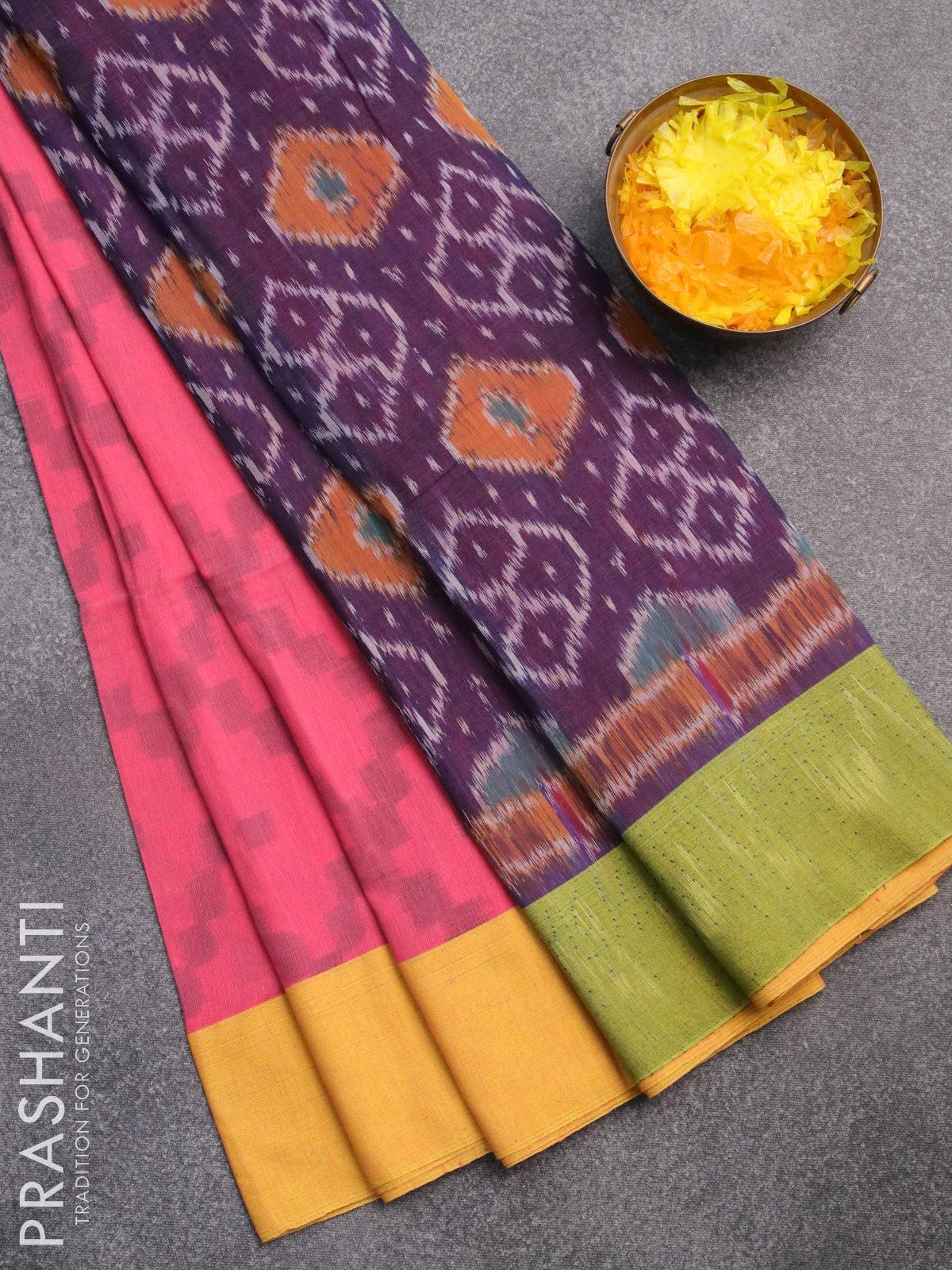 Bengal soft cotton saree pastel peach and maroon with thread woven buttas  and thread woven border at 129000 by Prashanti – Prashanti Sarees