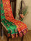 Bhagalpuri saree green and red with allover ikat prints and simple zari border