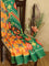 Bhagalpuri saree mango yellow and green with allover ikat prints and simple zari border