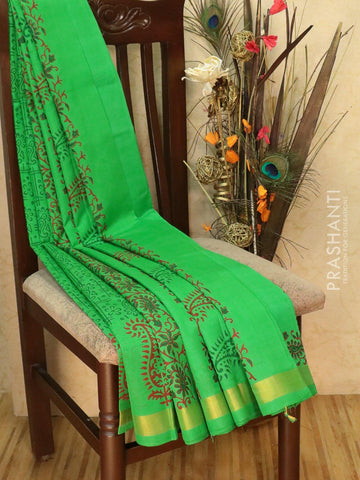 Kundan Work Printed Exclusive Sea Green Soft Mulberry Silk Weaving