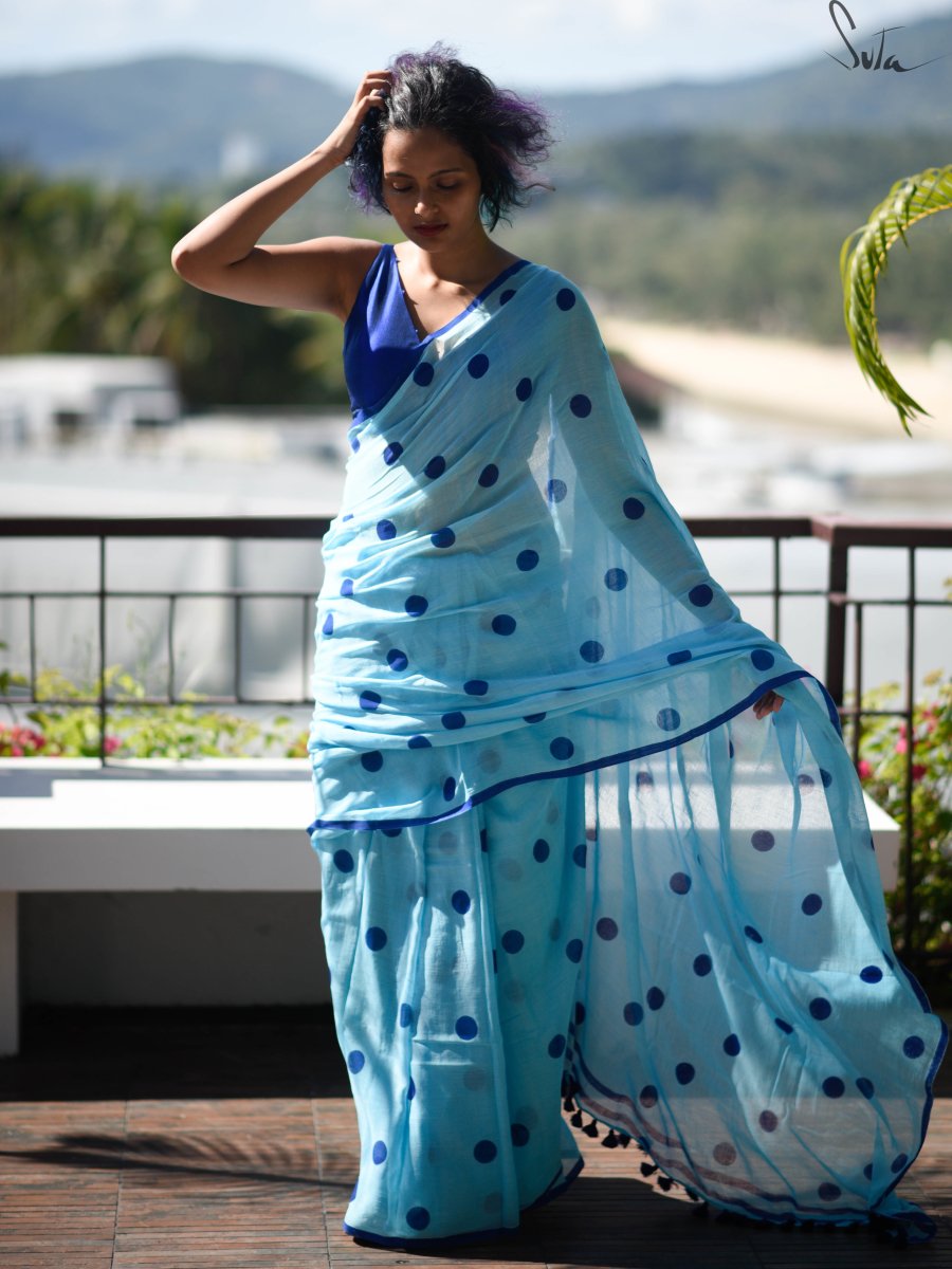 Ekla Cholo Polka Dot blue – For Sarees