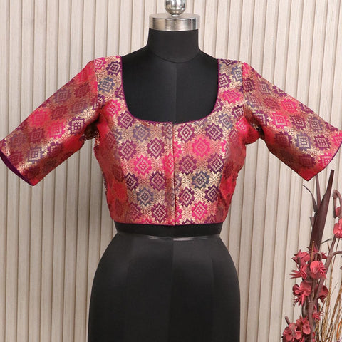 Pink Zari Polyester Brocade Sleeveless Blouse, Size: 32 inch at Rs