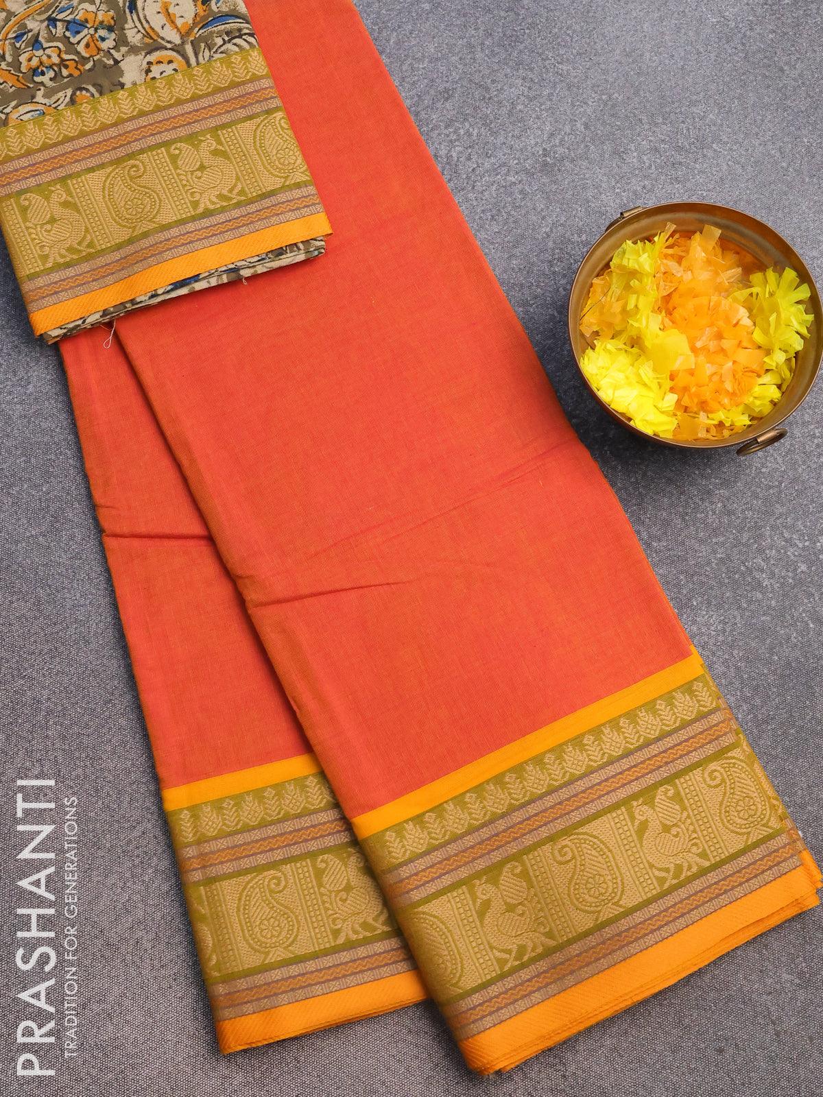 Red Green Block Print Kalamkari Sarees Get Extra 10% Discount on All P –  Dailybuyys