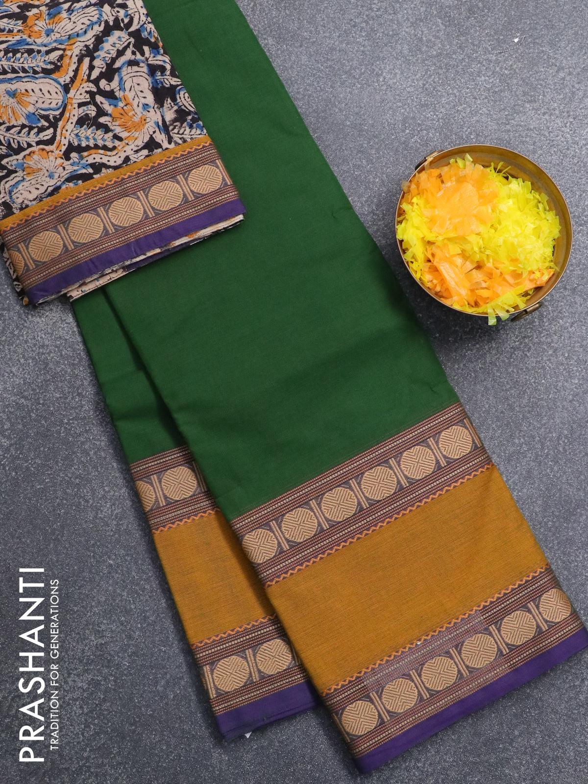 yellow plain design kalamkari cotton saree and blouse